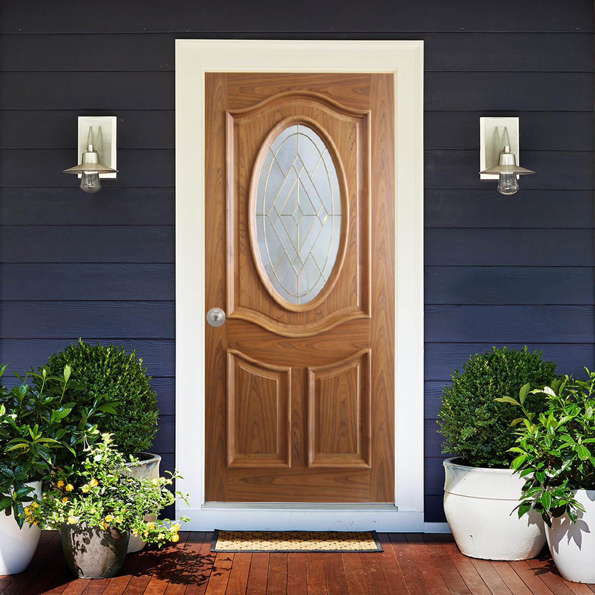 ประตูกระจกนิรภัย วีเนียร์สัก LeoDoor-Camel ลาย 01