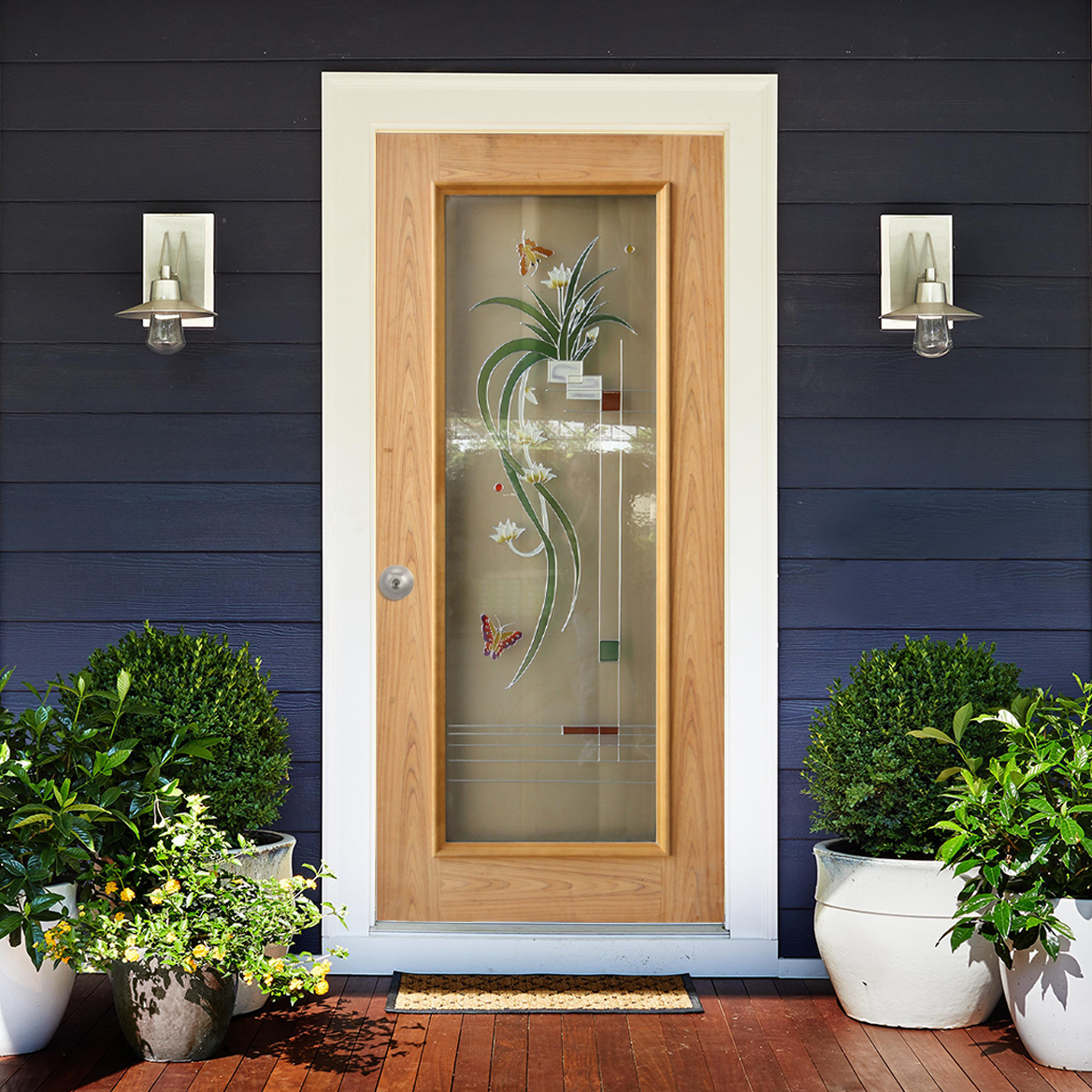 ประตูกระจกนิรภัยเต็มบาน วีเนียร์สัก LeoDoor-Duo ลาย 02