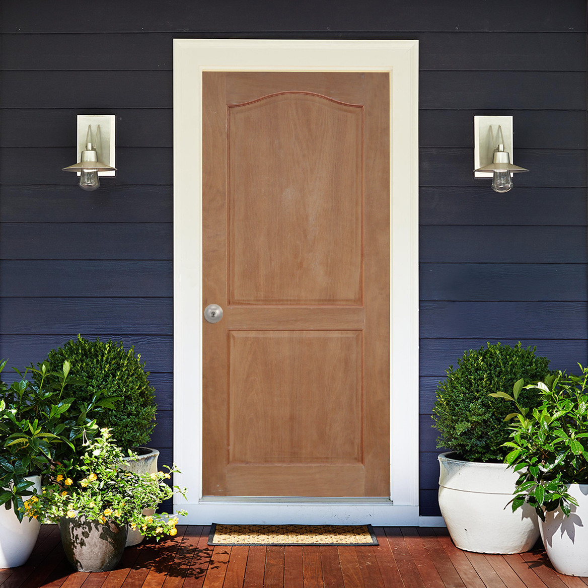 LeoDoor : ประตูไม้ ลูกฟัก 2 โค้ง สยาแดง (ไม่ทำสี)