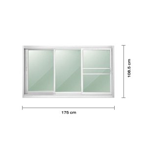 หน้าต่างอลูมีเนียมบานเลื่อน NK รุ่น 3 บาน+มุ้ง ขนาด 175 x 108.5 ซม. สีอบขาว