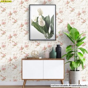 วอลเปเปอร์ติดผนังลายกุหลาบชมพูพื้นครีม รหัส 36113 - รูปที่ 3